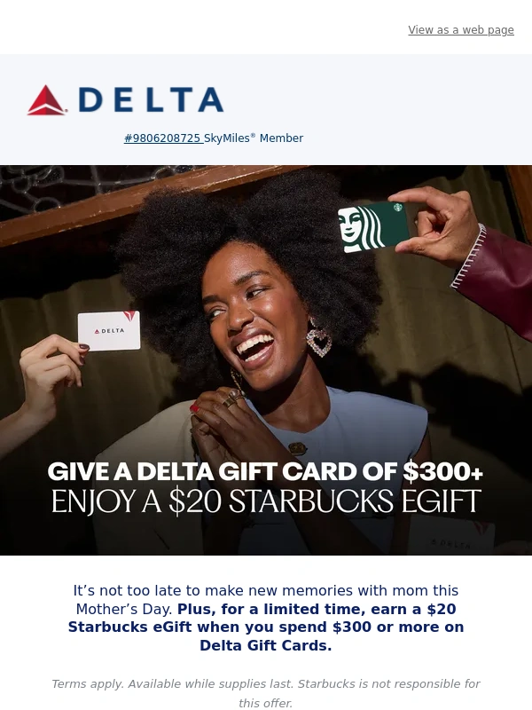 Delta - LAST CHANCE: A Mother’s Day Exclusive Delta Gift Card Offer