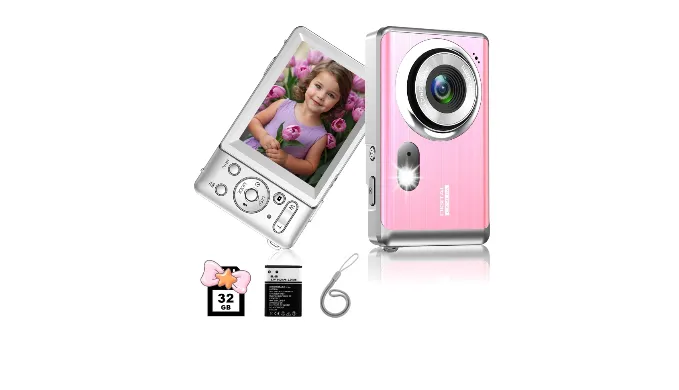 Digital Camera, UHD 4K Vlogging Camera for Photography with 32GB Card,48MP 18X Digital Zoom Digital Camera, Anti-Shake Portable YouTube Compact Point Shoot Camera for Kids Teens Adult Beginner (Pink)