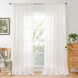 BGment Linen Semi Sheer Curtains for Living Room 84 Inch Length – Ivory Textured Light Filtering Drapes with Rod Pocket for Bedroom Farmhouse Lightweight Rustic, 2 Panels Set, 52 X 84 Inch
