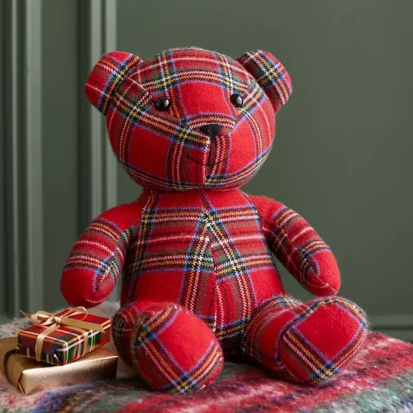 Pottery Barn St. Jude Stewart Plaid Bear Shaped Pillow