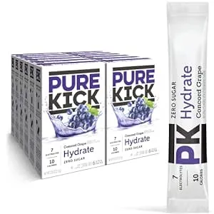 PURE KICK Hydration Singles to Go Drink Mix, Concord Grape, Includes 12 Boxes with 6 Packets in Each Box, 72 Total Packets