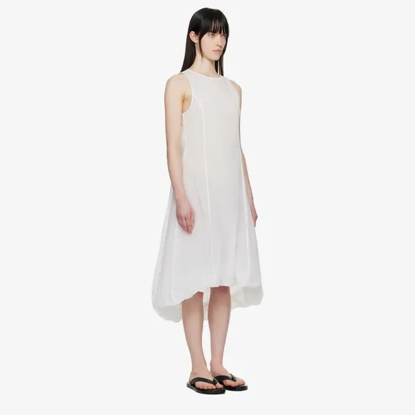 Amomento White Sheer Volume Midi Dress