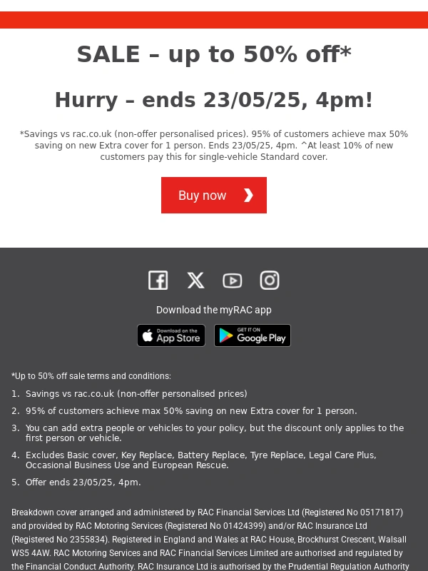 RAC - Get bank holiday ready - up to 50% off breakdown cover