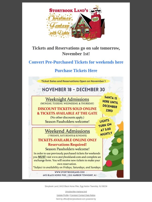 Storybook Land - Christmas Tickets go on sale Wednesday,November 1st