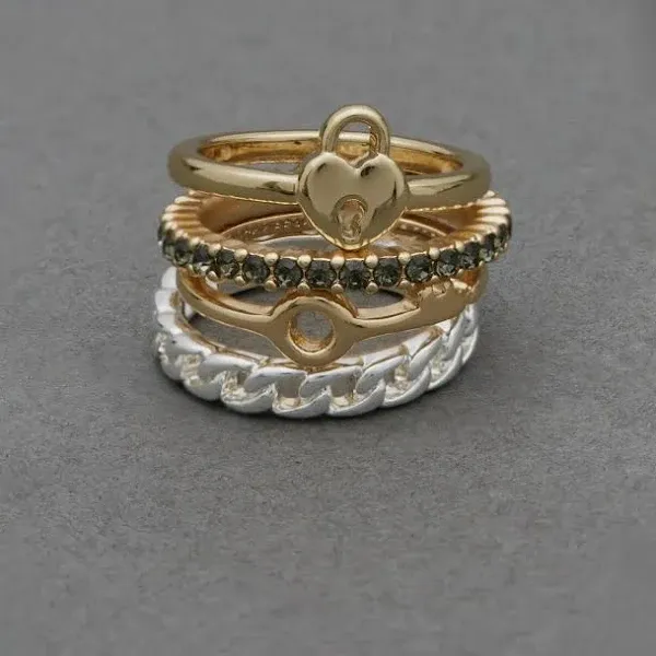 Lucky Brand Women's Two Tone Crystal Lock Ring Stack