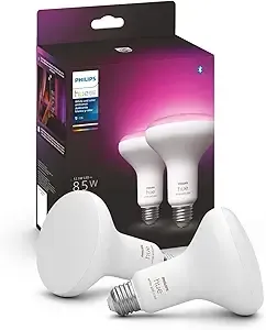 $92.72: 2 × 2-Pack Philips Hue White and Color Ambiance 12.5W BR30 Dimmable LED Smart Bulbs ($46.36 each) at Amazon