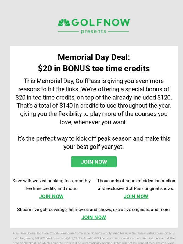 GolfNow - Join GolfPass+ for $20 in bonus tee time credits