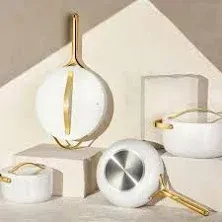 Caraway Home 7-Piece Cream Ceramic Non-Stick Cookware Set with Gold Hardware