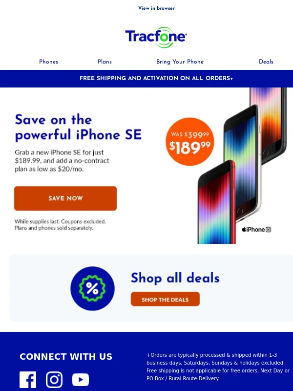 TracFone - Get $210 OFF iPhone SE + FREE shipping ?