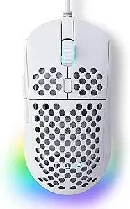 TMKB Falcon M1SE Ultralight Honeycomb Gaming Mouse, High-Precision 12800DPI Optical Sensor, 6 Programmable Buttons, Customizable RGB, Drag-Free Paracord, Ergonomic, Wired - Matte White