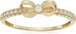 Amazon Essentials 10K Gold Dainty Bow Ring set with Round Cut Infinite Elements Cubic Zirconia (.216 cttw), Size 9 (previously Amazon Collection)