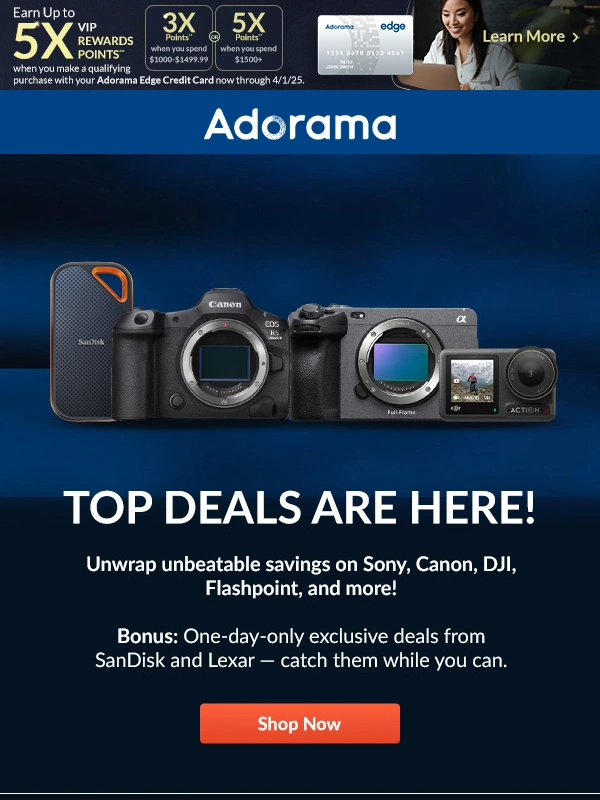 Adorama - Your Exclusive Top Deals: Sony,Canon,DJI,Flashpoint & More!