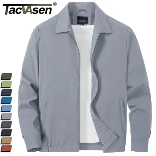 Mens Thin Spring Jacket Full-Zip Lightweight Bomber Jacket Casual Track Coat US