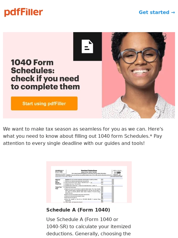 PDFfiller - Your 1040 tax form schedules