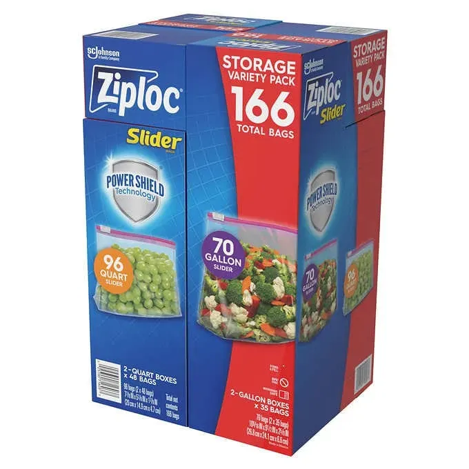 Ziploc Slider Storage Bag, Variety Pack, 166-count
