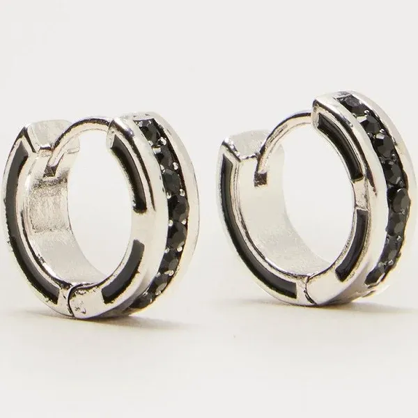 Fashion Nova Men's Aretes Back to Black Hoop Earrings