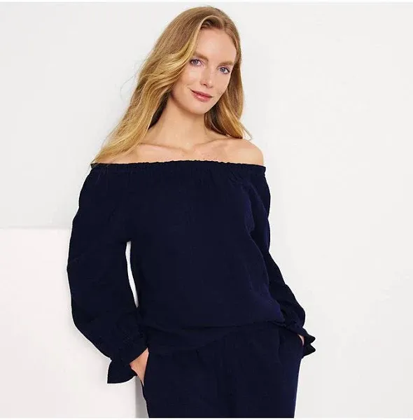 Lands' End Women's 3/4 Sleeve Gauze On or Off the Shoulder Blouse