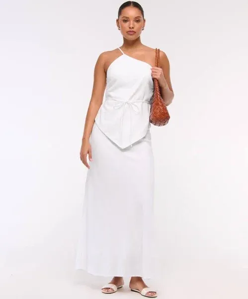 Abercrombie & Fitch Women's Mid Rise Linen-Blend Maxi Skirt