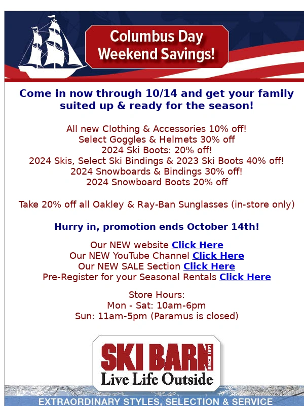 Ski Barn - BIG Columbus Day Savings!
