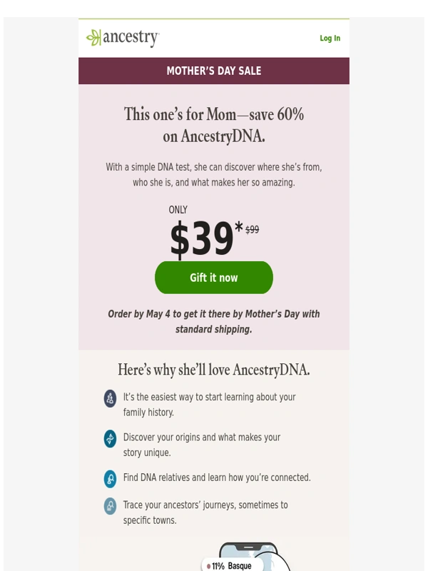 Ancestry - A gift as unique as she is—just $39!