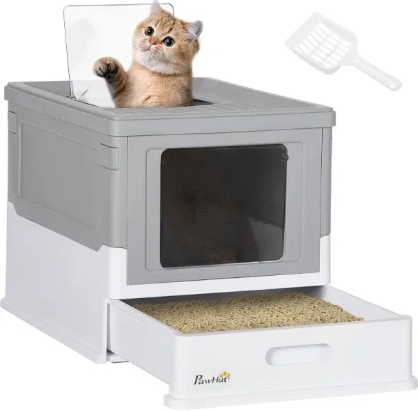 PawHut Fully Enclosed Cat Litter Box with Front Entry and Top Exit