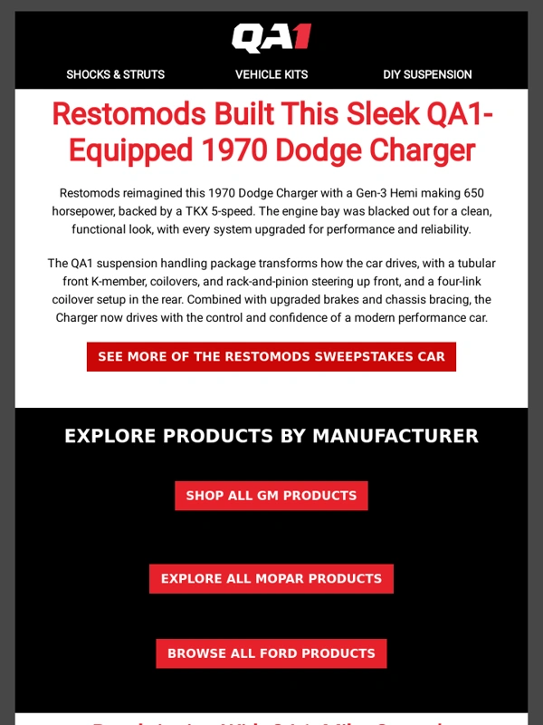 QA1 - Check out Restomods' giveaway '70 Charger with QA1 suspension