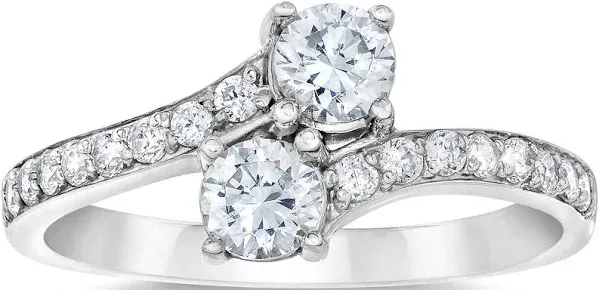 Pompeii3 1 Carat Forever Us Round Cut Solitaire Real Diamond Two Stone Ring