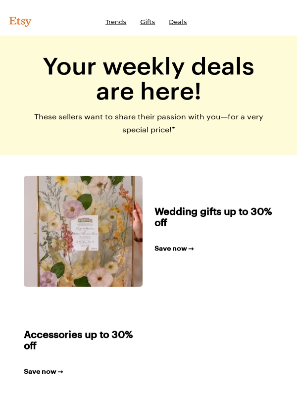 Etsy - Say yes to wedding gifts up to 30% off