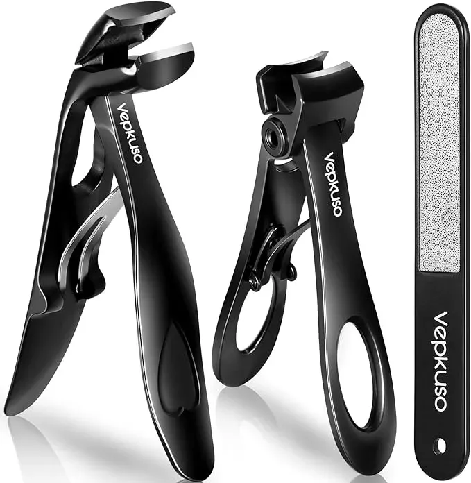 Nail Clippers for Seniors, Wide Jaw Fingernail Clippers and Angled Head Toenail Clippers for Thick Nail, Professional German Nail Clippers for Men, Women&PregnantBlack