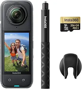 Insta360 X4 Get-Set Bundle – 8K Waterproof 360 Action Camera, 4K Wide-Angle Video, Invisible Selfie Stick, Removable Lens Guards, 135 Min Battery Life, AI Editing, Stabilization