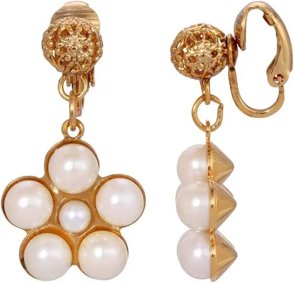 Faux Pearl Flower Clip-On Earrings