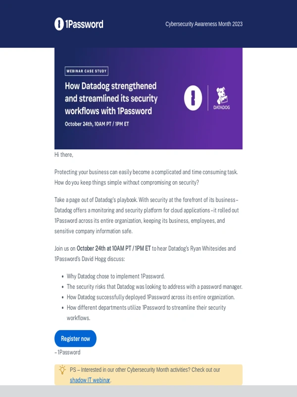 1Password - ? Webinar tomorrow: Customer spotlight with Datadog