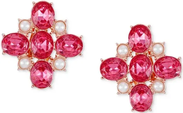 Rose - Gold-Tone Crystal & Imitation Pearl Cluster Clip-On Drop Earrings, Color: Rose Gold