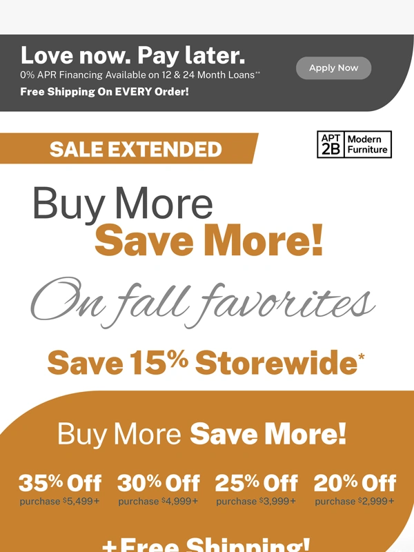 Apt2B - Last Chance For Fall Savings! Don't Miss Out on 35% Off!?