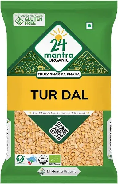 24 Mantra Organic Unpolished Tur Dal/Pigeon Pea/Arhar Dal/Pavuram Bathani - 500gms | Pack of 1 | 100% Organic | Chemical Free & Pesticides Free |