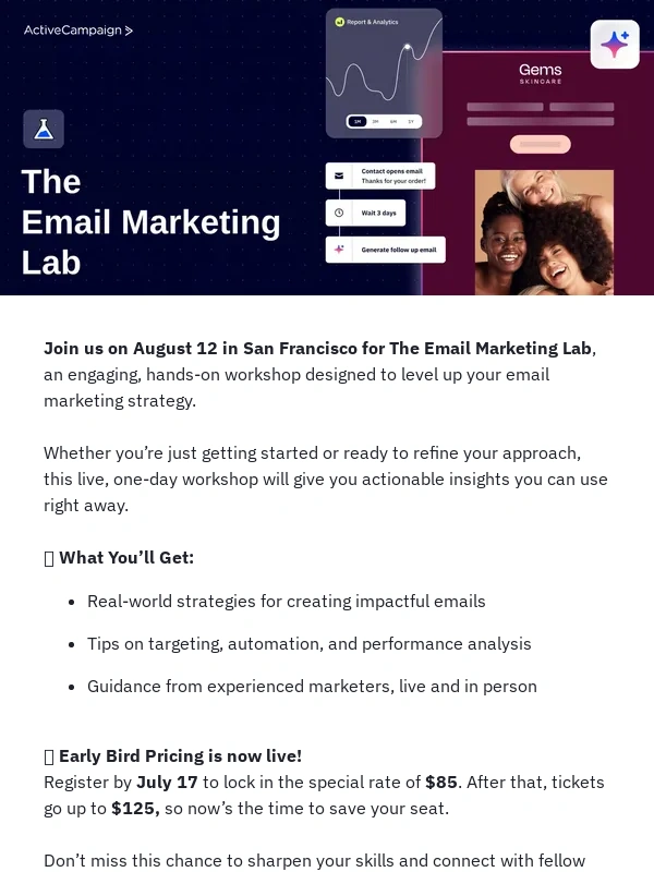 ActiveCampaign - Unlock Early Bird Pricing for the Email Marketing Lab in San Francisco