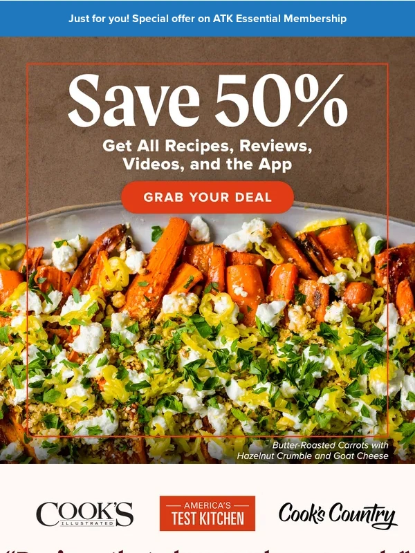 Americas Test Kitchen - Exclusively for you! Save 50% on digital access