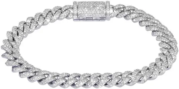 White Gold Miami Cuban Link Bracelet with 5.7ct Diamond