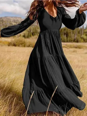 Viakeo Women's Long Sleeve Crew Neck Maxi Dress
