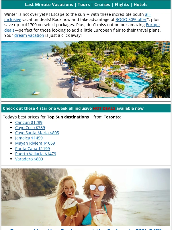 Tripcentral - Buy 1,Get 1 50% off Sun Vacation Packages!