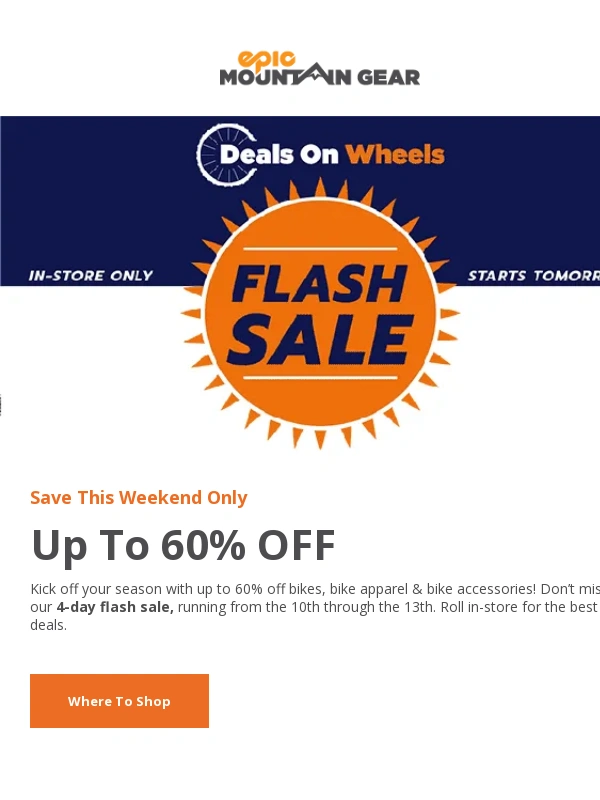 Epic Mountain Gear - FLASH SALE Starts Tomorrow-4 Days Only?