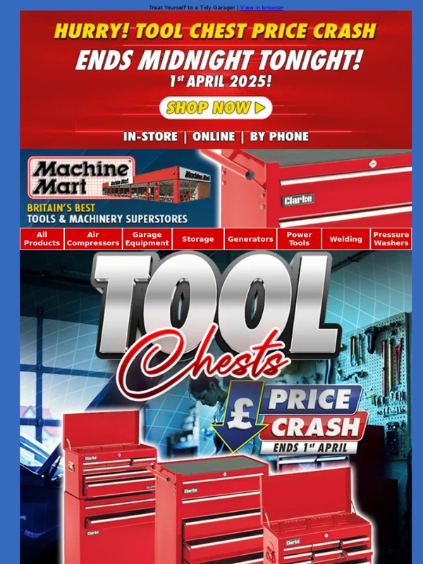 Machine Mart - Tool Chests Price Crash Ends Midnight Tonight - Get Organised and Save £££