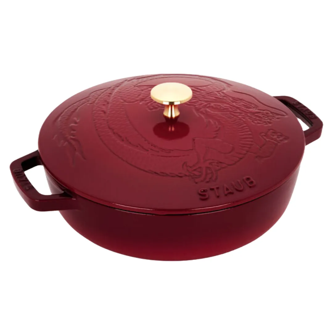 Staub Cast Iron - Braisers/ Saute Pans 24 cm, Braiser With Dragon Lid, Cranberry