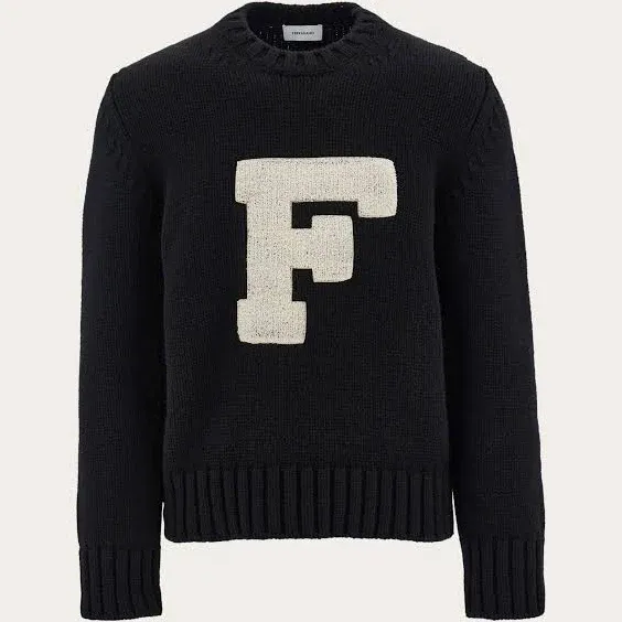 Ferragamo Men's Crew Neck Sweater with Applied F Detail