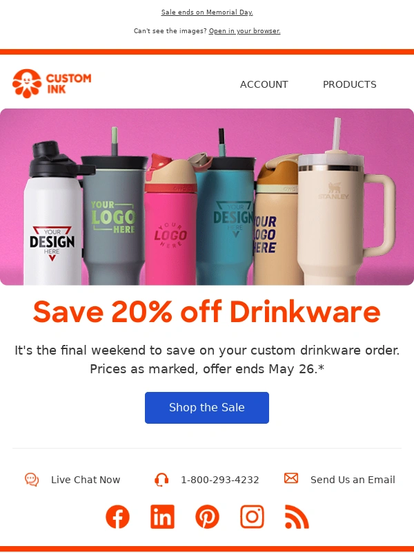Customink - Last call—save 20% on custom drinkware
