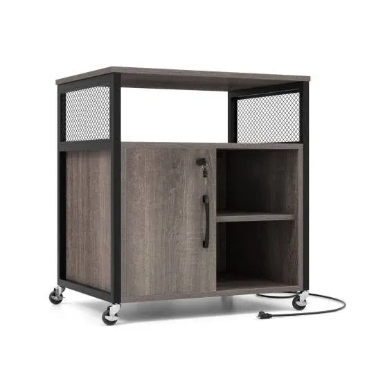 Costway File Cabinet on Wheels with Charging Station and Cable Management Hole