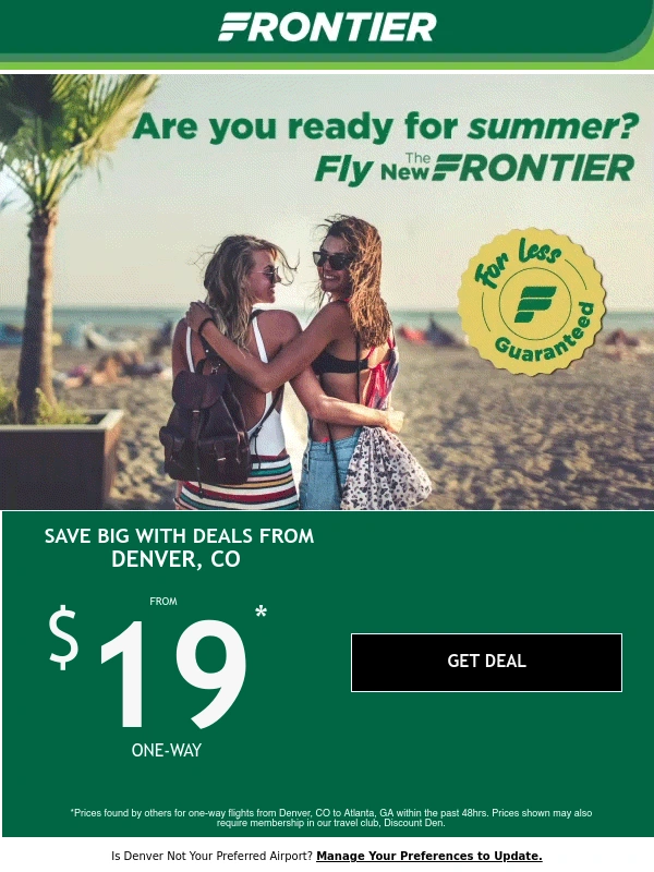 Frontier Airlines - Stress-free summer is here! Book with no change or cancel fees + Earn a $50 voucher