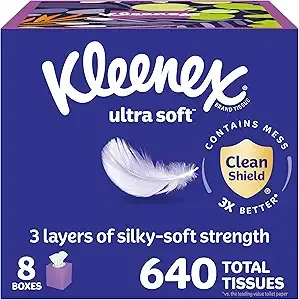 Kleenex Ultra Soft Facial Tissues, 8 Cube Boxes, 80 Tissues per Box, 3-Ply, Packaging May Vary