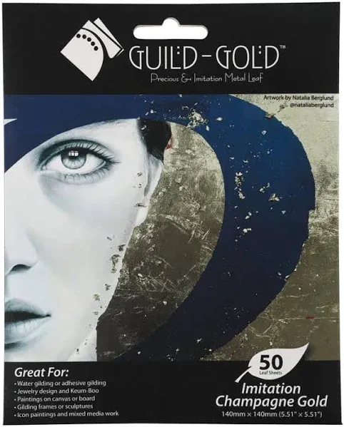Guild-Gold Metal Leaf - Imitation Champagne Gold Leaf Booklet of 50 Sheets (Loose) for Decorative Projects