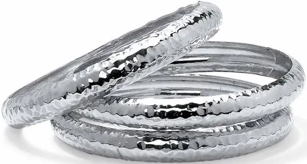 PalmBeach Jewelry Women's Hammered Silvertone Bangle Bracelet Set